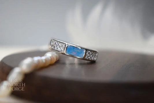 Rectangle Silver Memorial Ring with CZ Stones - True North Forge