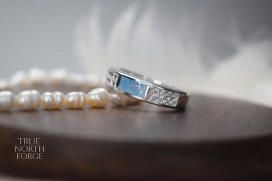 Rectangle Silver Memorial Ring with CZ Stones - True North Forge