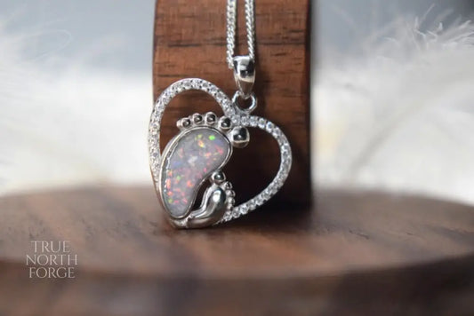Silver Heart Footprint Pendant – Baby or Child Memorial Necklace - True North Forge
