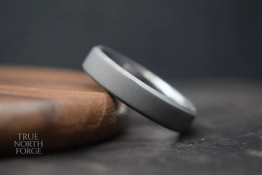 Titanium Blasted Bevel Shape Ring - True North Forge