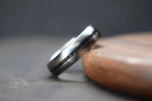 Titanium Bog Oak Inlay Ring - True North Forge