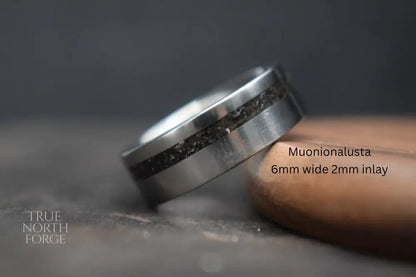 Titanium Meteorite Inlay Ring - True North Forge