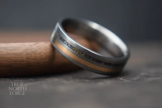 Titanium, Meteorite & Precious Metal Inlay Ring - True North Forge