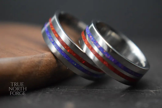 Titanium Ring with Double Opal Inlay - True North Forge