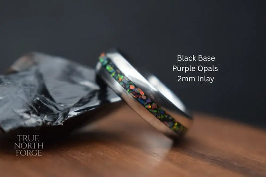 Titanium Ring with Single Opal Inlay - Wedding Ring