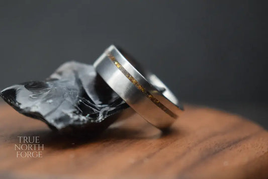 Titanium Whisky Barrel Oak Inlay Ring - True North Forge