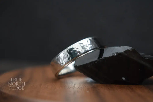 Ythan Hammered Stainless Steel Ring - True North Forge